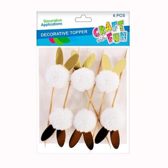Dekoracija "Pomponai Viščiukai ant pagaliuko" 6 vnt. CRAFT-FUN Dekoracija "Pomponai Viščiukai ant pagaliuko" 6 vnt. CRAFT-FUN