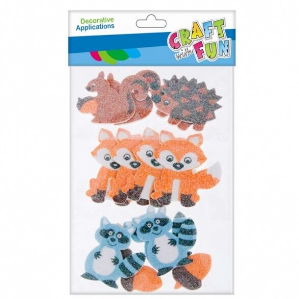 Dekoratyviniai lipdukai iš putgumės su blizgučiais "Animals" 14 vnt. CRAFT-FUN Dekoratyviniai lipdukai iš putgumės su blizgučiais "Animals" 14 vnt. CRAFT-FUN