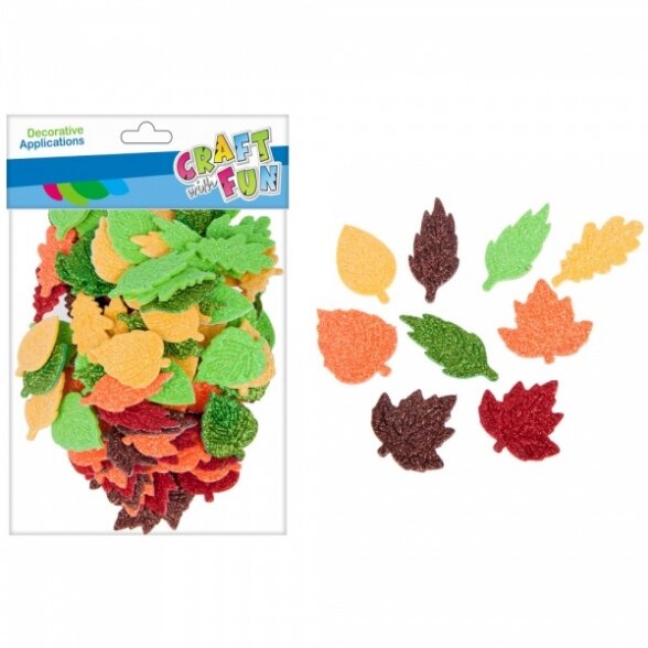 Dekoratyviniai lipdukai iš putgumės su blizgučiais "Medžių lapai", 120 vnt. CRAFT-FUN Dekoratyviniai lipdukai iš putgumės su blizgučiais "Medžių lapai", 120 vnt. CRAFT-FUN