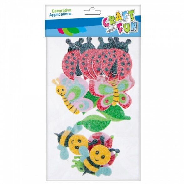 Dekoratyviniai lipdukai iš putgumės su blizgučiais "Vabaliukai", 14 vnt. CRAFT-FUN Dekoratyviniai lipdukai iš putgumės su blizgučiais "Vabaliukai", 14 vnt. CRAFT-FUN