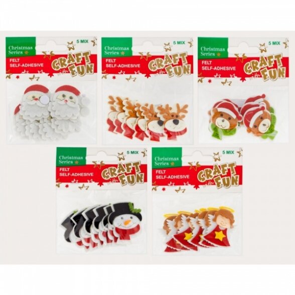 Dekoratyviniai lipdukai iš veltinio "Christmas" 5 rušių Mix CRAFT-FUN Dekoratyviniai lipdukai iš veltinio "Christmas" 5 rušių Mix CRAFT-FUN