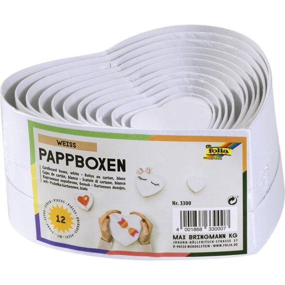 White Boxes for decoration HEART, Set of 12, assoretd sizes