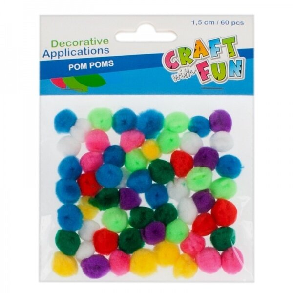Dekoracija pomponai 1,5 cm 60 vnt. CRAFT-FUN Dekoracija pomponai 1,5 cm 60 vnt. CRAFT-FUN