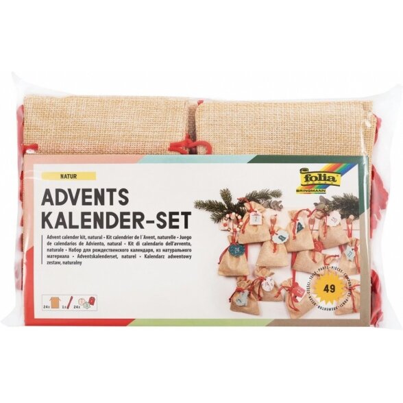 Dovaninių maišelių rinkinys Folia "Adventų kalendorius Kit Nature" 49 detalių