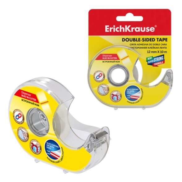 Dvipusė lipni juosta ErichKrause 12 mm x 10 m, skaidri su dispenseriu Dvipusė lipni juosta ErichKrause 12 mm x 10 m, skaidri su dispenseriu