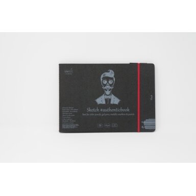 Сшитый черный блокнот для эскизов Authenticbook SMLT, 245 × 176 мм, 18 листов, 165 г/м², с закладкой