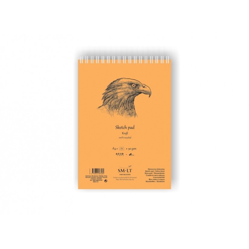 Eskizavimo bloknotas SMLT Kraft AUTHENTIC A4 60 lapų 90 g/m2 su spirale