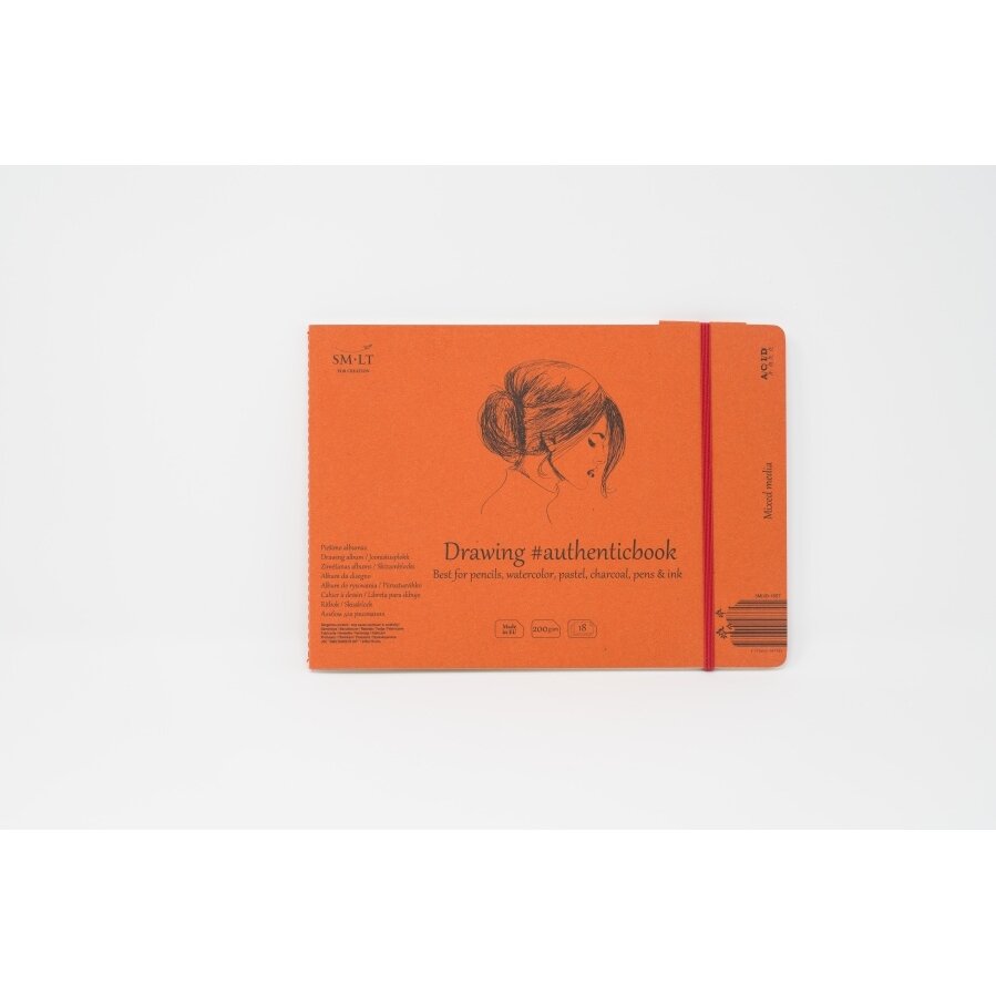 Сшитый блокнот для эскизов Authenticbook SMLT, 245 × 176 мм, 18 листов, 200 г/м², с закладкой