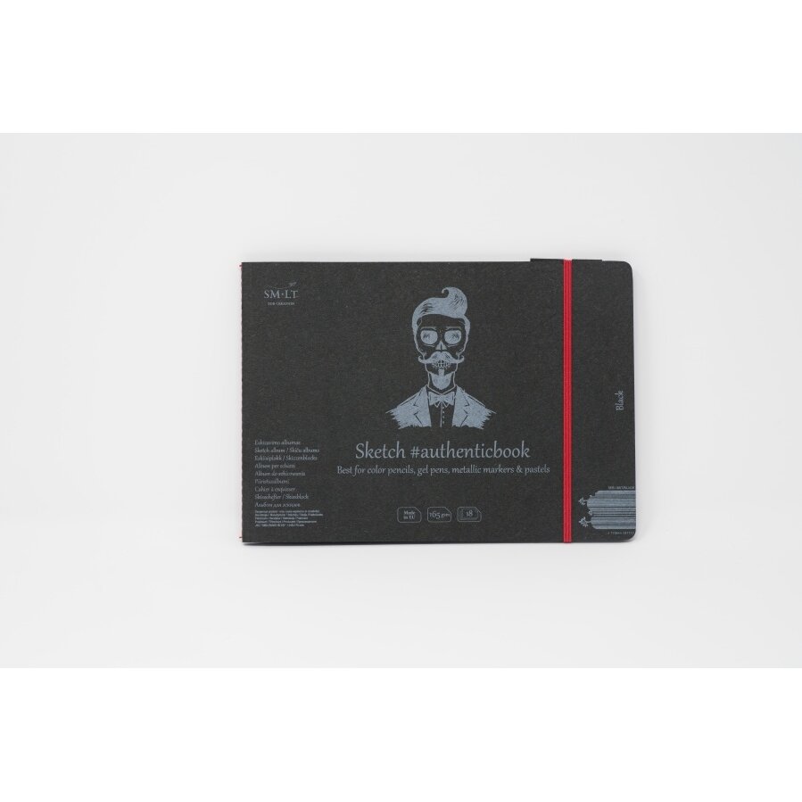 Сшитый черный блокнот для эскизов Authenticbook SMLT, 245 × 176 мм, 18 листов, 165 г/м², с закладкой Сшитый черный блокнот для эскизов Authenticbook SMLT, 245 × 176 мм, 18 листов, 165 г/м², с закладкой