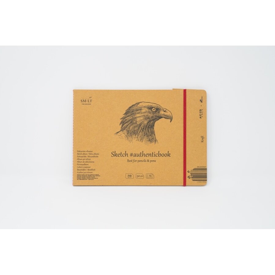Eskizavimo knygutė (siūta) Kraft Authenticbook SMLT 245x176 mm 24 lapų 90 g/m2 su skirtuku