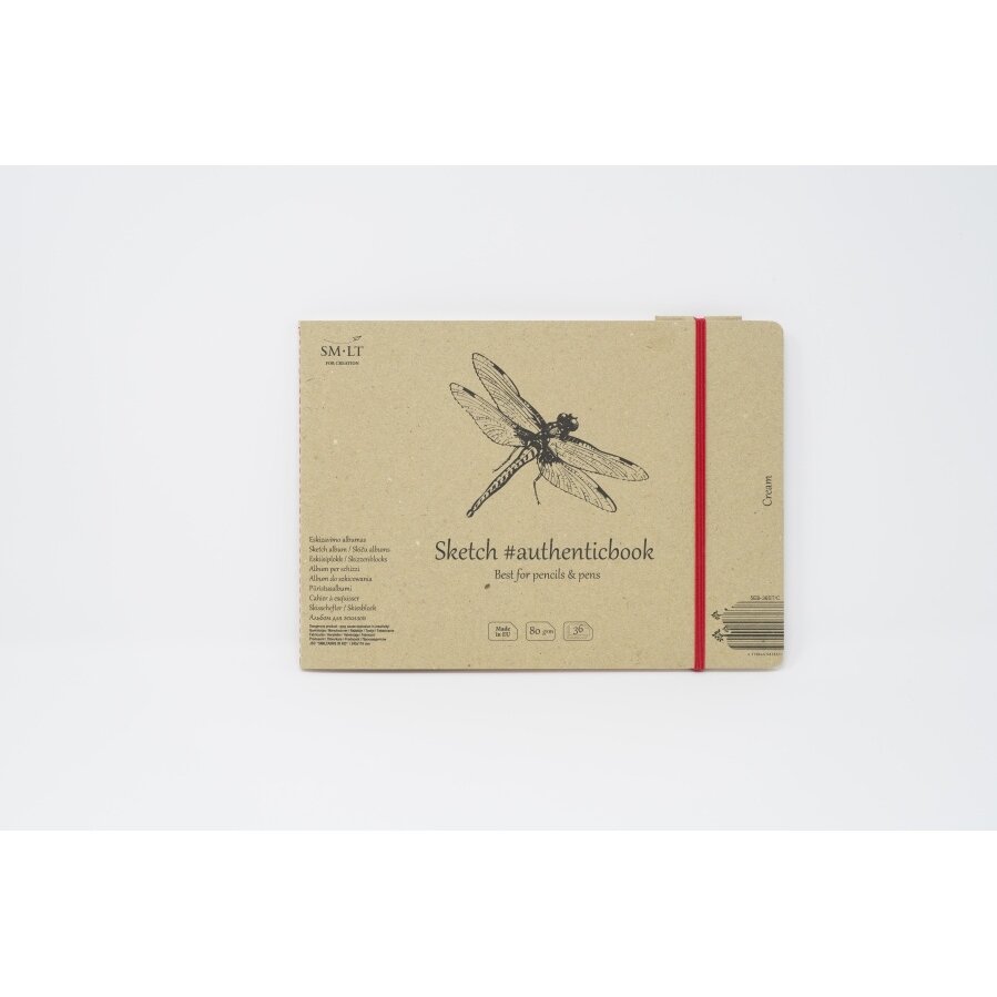 Сшитый блокнот для эскизов Authenticbook SMLT с кремовой бумагой, 245 × 176 мм, 36 листов, 80 г/м², с закладкой
