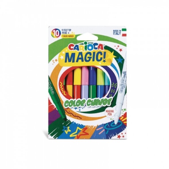 Flomasteriai Carioca Magic 9 spalvų+1 flomasteris keičianti spalvą Flomasteriai Carioca Magic 9 spalvų+1 flomasteris keičianti spalvą