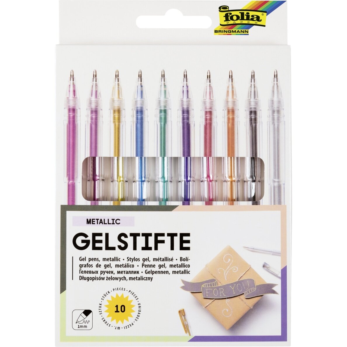 Folia Black Style Metallic Gel Pens 1 mm 10 pcs Assorted Colours