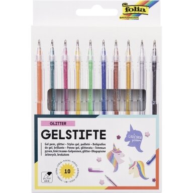 Folia Black Style Glitter Gel Pens 1 mm 10 Assorted Colours