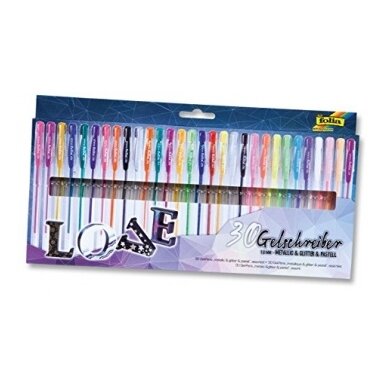 Folia Black Style Mega Selection Gel Pens 1 mm 30 pcs Glitter, Metallic and Pastel Assorted