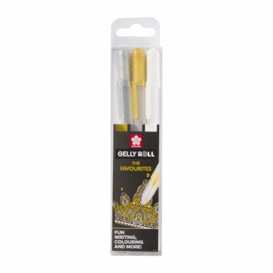 Sakura Gelly Roll Metallic Mixed Set 3 Gel Pens Gold Silver White