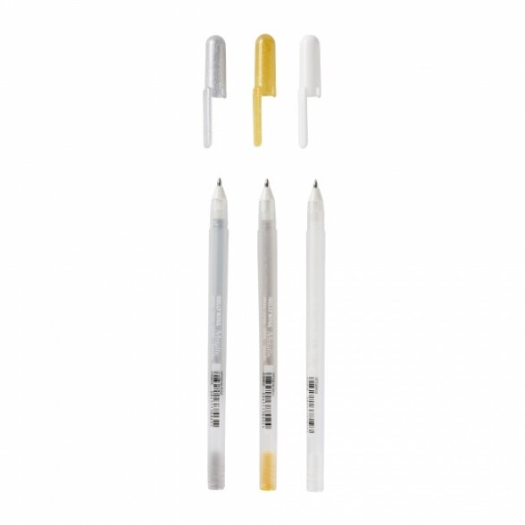 Гелевые ручки Sakura Gelly Roll Metallic 3 штуки (золотая, серебряная, белая) 2