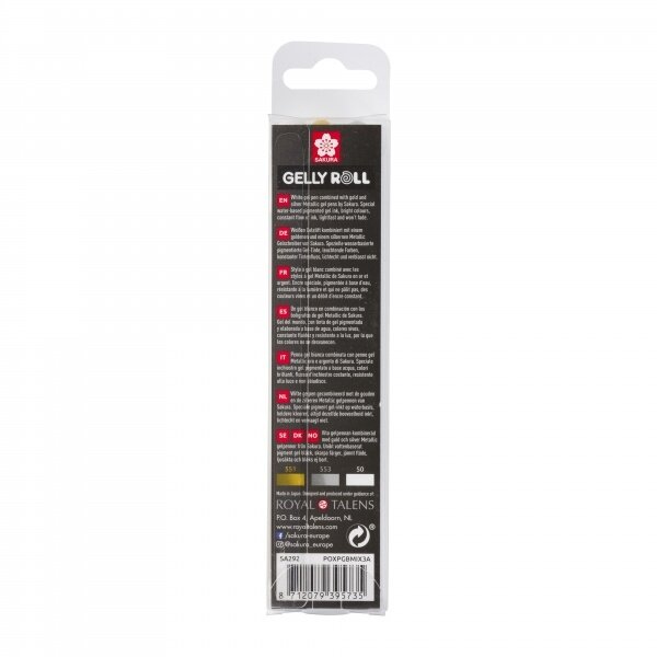 Гелевые ручки Sakura Gelly Roll Metallic 3 штуки (золотая, серебряная, белая) 1