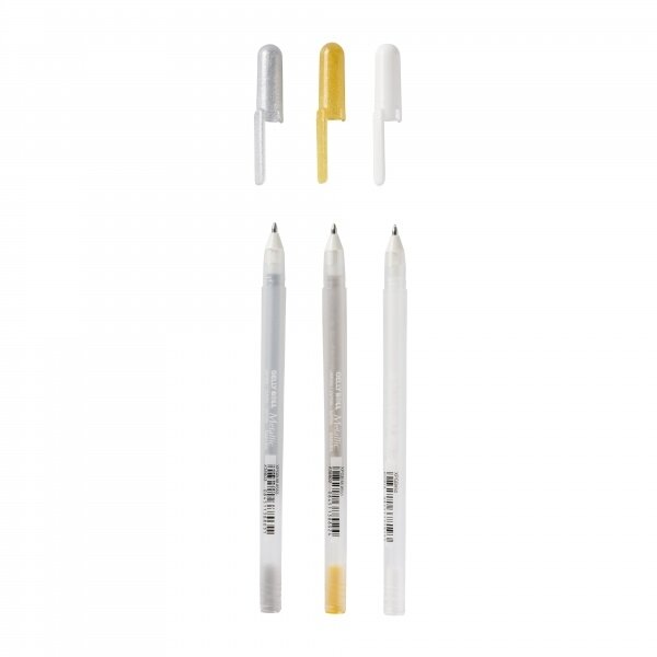Гелевые ручки Sakura Gelly Roll Metallic 3 штуки (золотая, серебряная, белая) 2