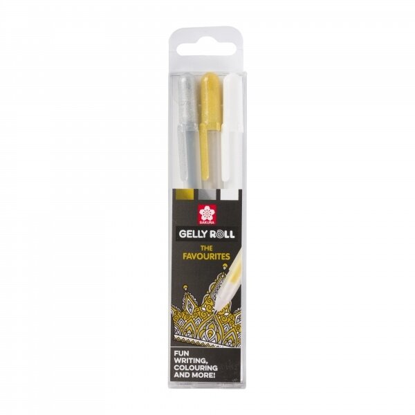 Гелевые ручки Sakura Gelly Roll Metallic 3 штуки (золотая, серебряная, белая)