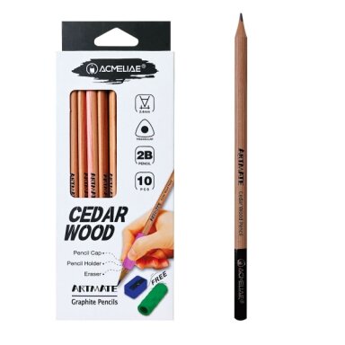 Acmeliae 10 pcs Graphite 2B Pencil Cedar Wood with Pencil Holder Acmeliae 10 pcs Graphite 2B Pencil Cedar Wood with Pencil Holder