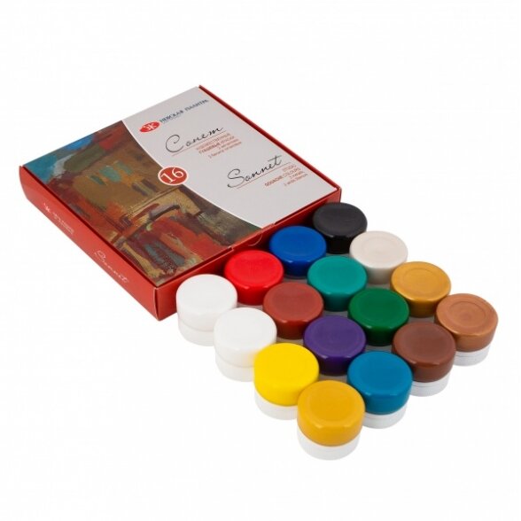 Gouache artists' colours set "Sonnet" 16 colours in 20 ml jars, cardboard box 1