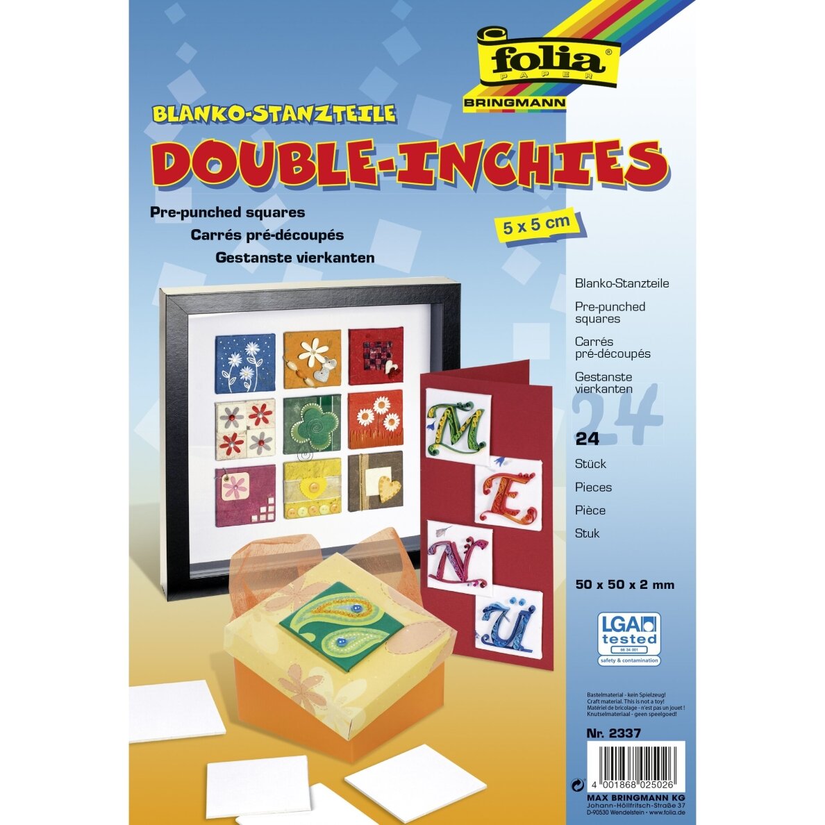 Double Inchies precut-parts extra strong, 5x5cm, 24 pieces, blank white