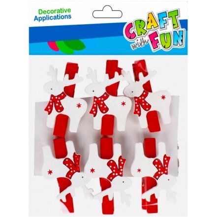 Kalėdiniai mediniai segtukai Craft-Fun Kalėdų Elniai 6 vnt