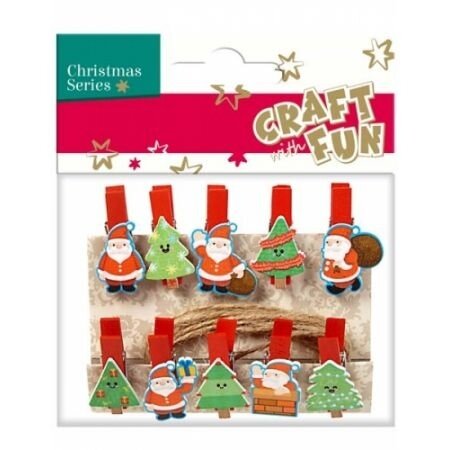 Kalėdinė dekoracija-segtukai "Santa ir eglutės", 10 vnt. CRAFT-FUN Kalėdinė dekoracija-segtukai "Santa ir eglutės", 10 vnt. CRAFT-FUN