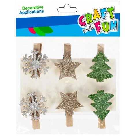 Kalėdiniai mediniai segtukai Craft-Fun Kalėdas Mix 6 vnt Kalėdiniai mediniai segtukai Craft-Fun Kalėdas Mix 6 vnt
