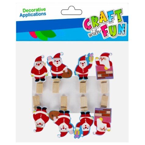 Kalėdiniai mediniai segtukai Craft-Fun Santa 8 vnt