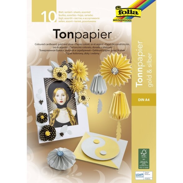 Картон цветной 130 г / м2, DIN A4, 10 листов, золото и серебро