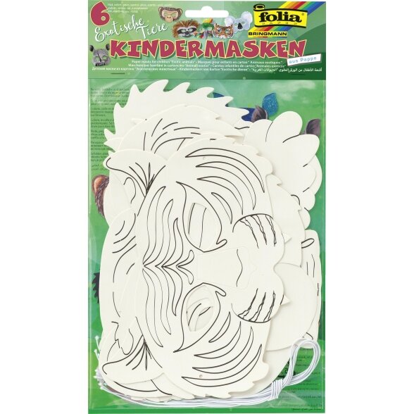 Kaukių kūrybos rinkinys Folia vaikams EXOTIC ANIMALS, 6 vnt.