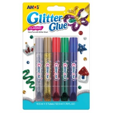 Klijai su blizgučiais Amos Glitter Glue "Classic" 5x10,5 ml