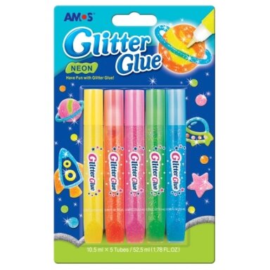 Klijai su blizgučiais Amos Glitter Glue Neon 5x10,5 ml