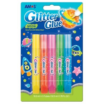 Klijai su blizgučiais Amos Glitter Glue Neon 5x10,5 ml Klijai su blizgučiais Amos Glitter Glue Neon 5x10,5 ml