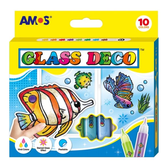 Klijai stiklo dekoravimui Amos Glass Deco 10x10,5 ml 1 Klijai stiklo dekoravimui Amos Glass Deco 10x10,5 ml 1