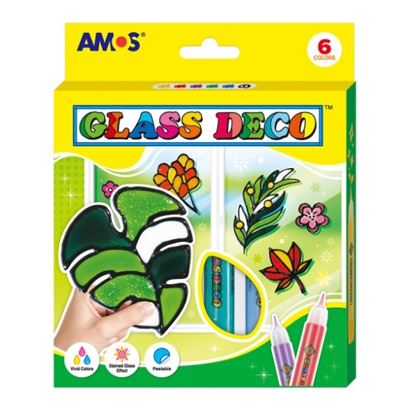 Klijai stiklo dekoravimui Amos Glass Deco 6x10,5 ml 1 Klijai stiklo dekoravimui Amos Glass Deco 6x10,5 ml 1