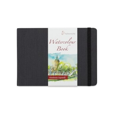 Knygutė akvarelei Hahnemuhle Akademie Watercolour Book A5, 30l, akvarelinis popierius 200gsm, kieto kartono viršelis su guma
