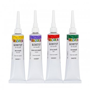 Colour Liners set for textile Decola 4 colours in 18 ml jtubes with an end cup, cardboard box