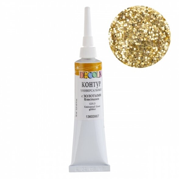 Kontūras universalus Decola 18 ml Nr.967 su blizgučiais aukso spalvos Kontūras universalus Decola 18 ml Nr.967 su blizgučiais aukso spalvos
