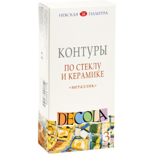 Kontūrų rinkinys stiklui ir keramikai Decola Metallic 3x18 ml Kontūrų rinkinys stiklui ir keramikai Decola Metallic 3x18 ml