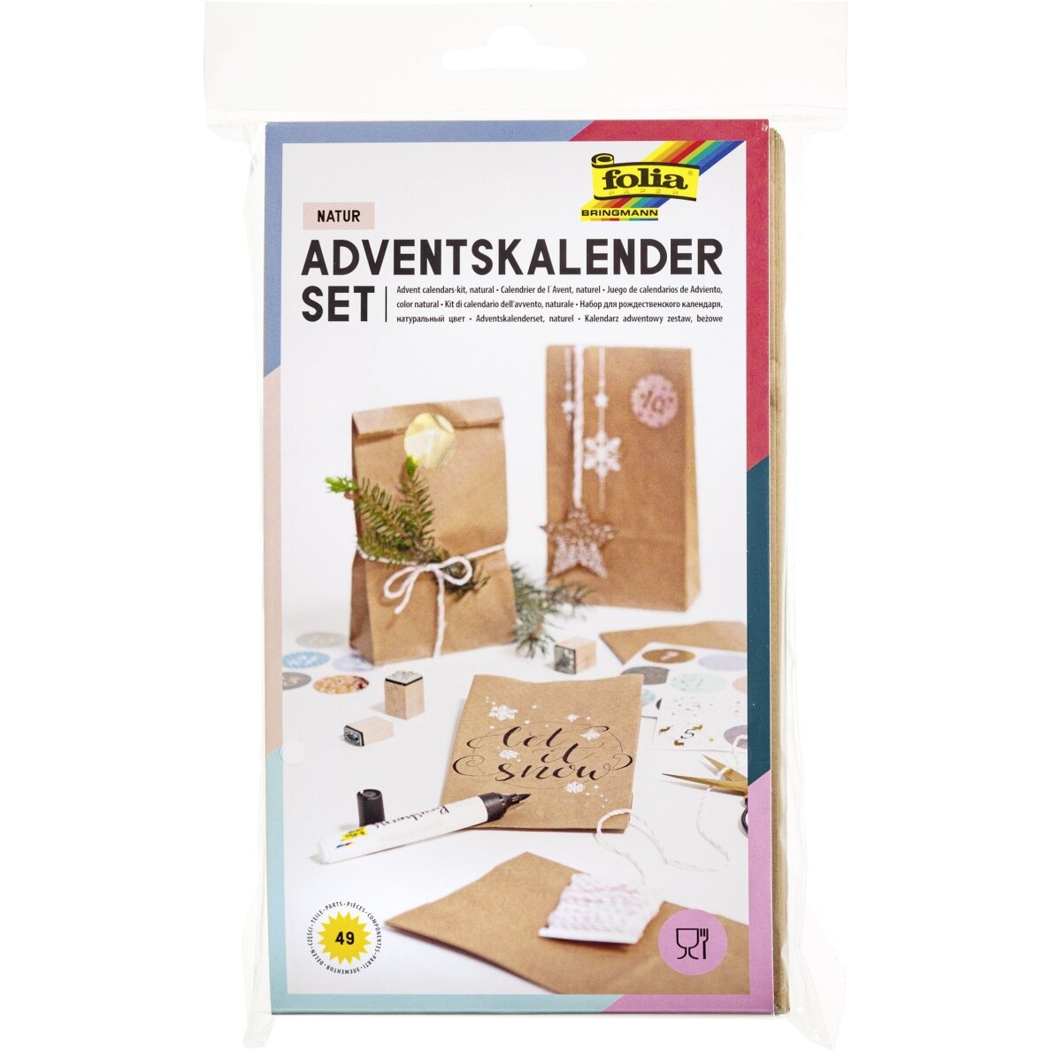 Kūrybinis rinkinys Folia "Adventų kalendoris", 24 Kraft-maišelių ir lipdukų Kūrybinis rinkinys Folia "Adventų kalendoris", 24 Kraft-maišelių ir lipdukų