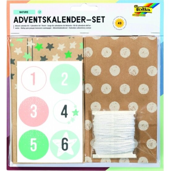 Kūrybinis rinkinys Folia "Adventų kalendoris" , 24 Kraft-maišelių ir lipdukų