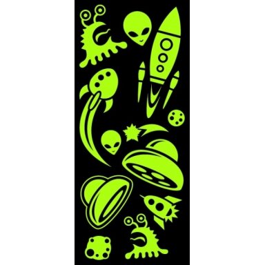 Glow in the dark-Stickers SPACENIGHT, 10x23cm, 2 sheets, assorted