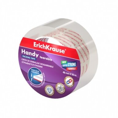 Клейкая лента упаковочная ErichKrause Handy tearable, повышенной прозрачности, легко оторвать руками, 48mmх50m Клейкая лента упаковочная ErichKrause Handy tearable, повышенной прозрачности, легко оторвать руками, 48mmх50m