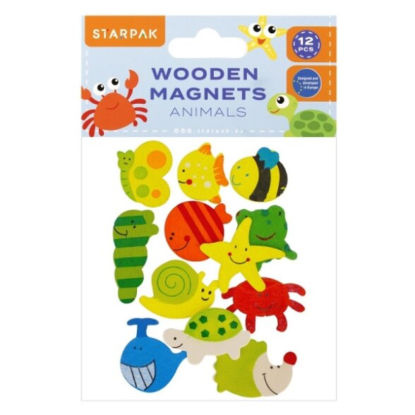 Магниты деревянные Starpak Animals 40 мм 12 штук