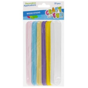 Medinės lazdelės dekoravimui Craft-Fun pastelinės spalvos 25 vnt.