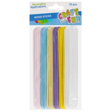 Medinės lazdelės dekoravimui Craft-Fun pastelinės spalvos 25 vnt.