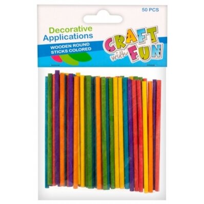 Medinės lazdelės dekoravimui apvalios, 50 vnt. spalvoti CRAFT-FUN Medinės lazdelės dekoravimui apvalios, 50 vnt. spalvoti CRAFT-FUN